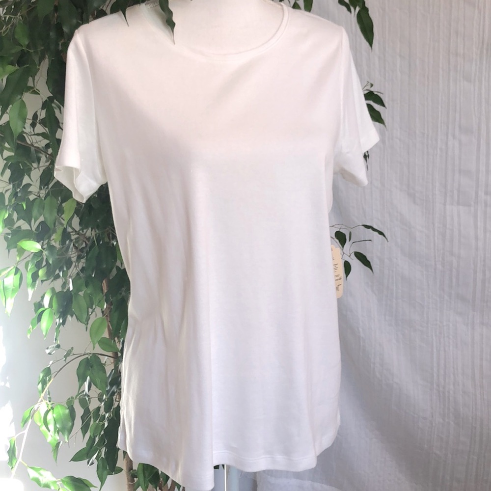 ST JOHNS BAY size L classic standard white short sleeve crew neck top shirt NWT